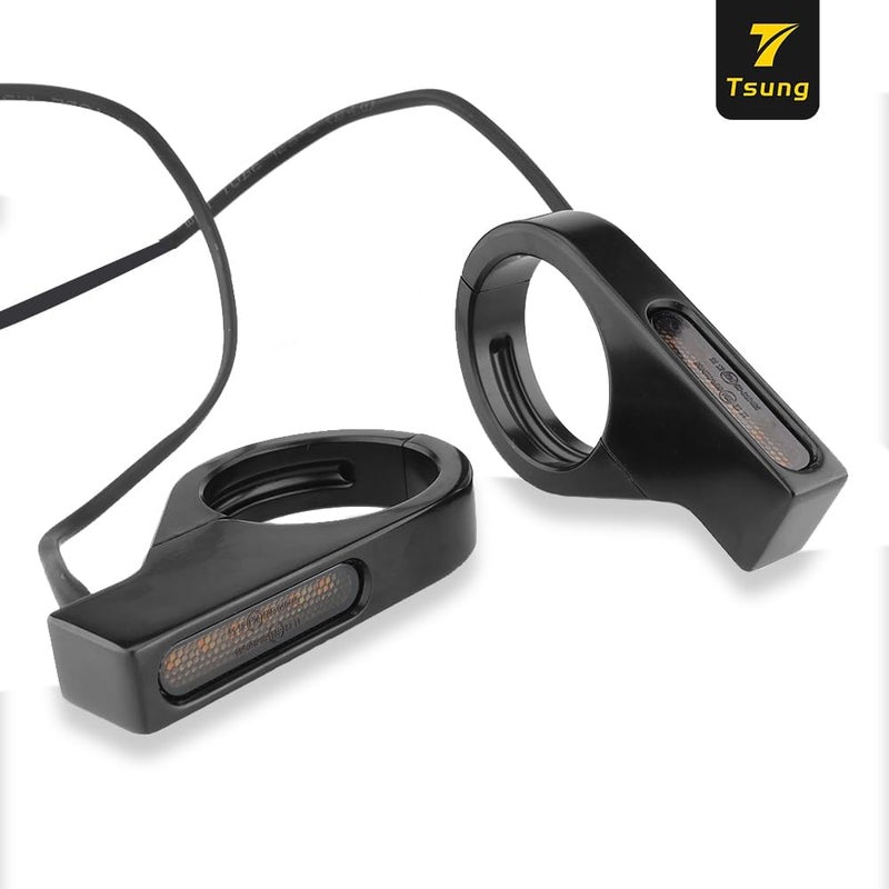 TSUNG Motorcycle Fork Mounted LED Turn Signals 39-41mm Switchback Sequential Amber Light with Bracket Indicater for Cruiser, Street Bike & Touring Motorcycles (Black Amber&White) - Image 2